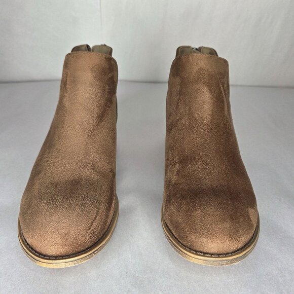 Journee Women's Livvy Taupe Faux Suede Ankle Booties - Picture 2 of 7